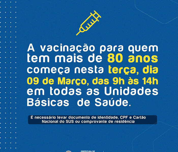 Itaperuna: Vacinação de idosos de 80 anos ou mais