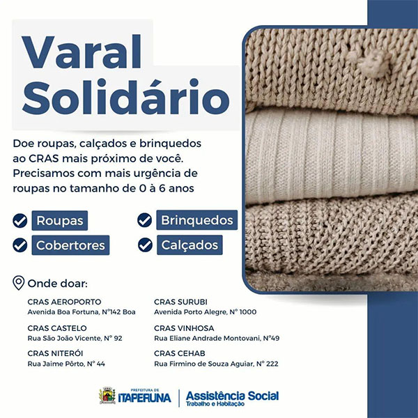 Assistência Social de Itaperuna mostra como participar do Varal Solidário