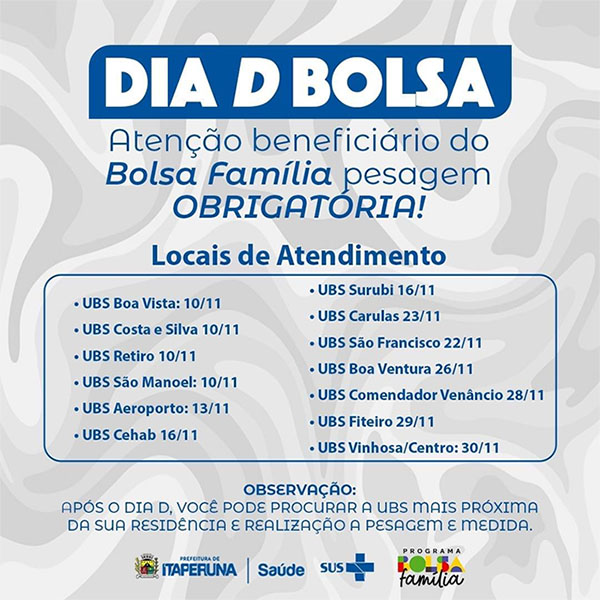 Atenção beneficiários do Bolsa Família em Itaperuna!