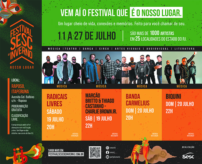 Festival Sesc de Inverno 2025 acontecerá de 11 a 27 de julho em 25 localidades do RJ